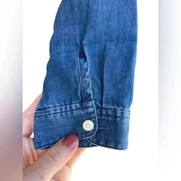 J CREW women’s DENIM SHIRT DRESS long sleeves front patch pockets  Size S - Picture 4 of 7